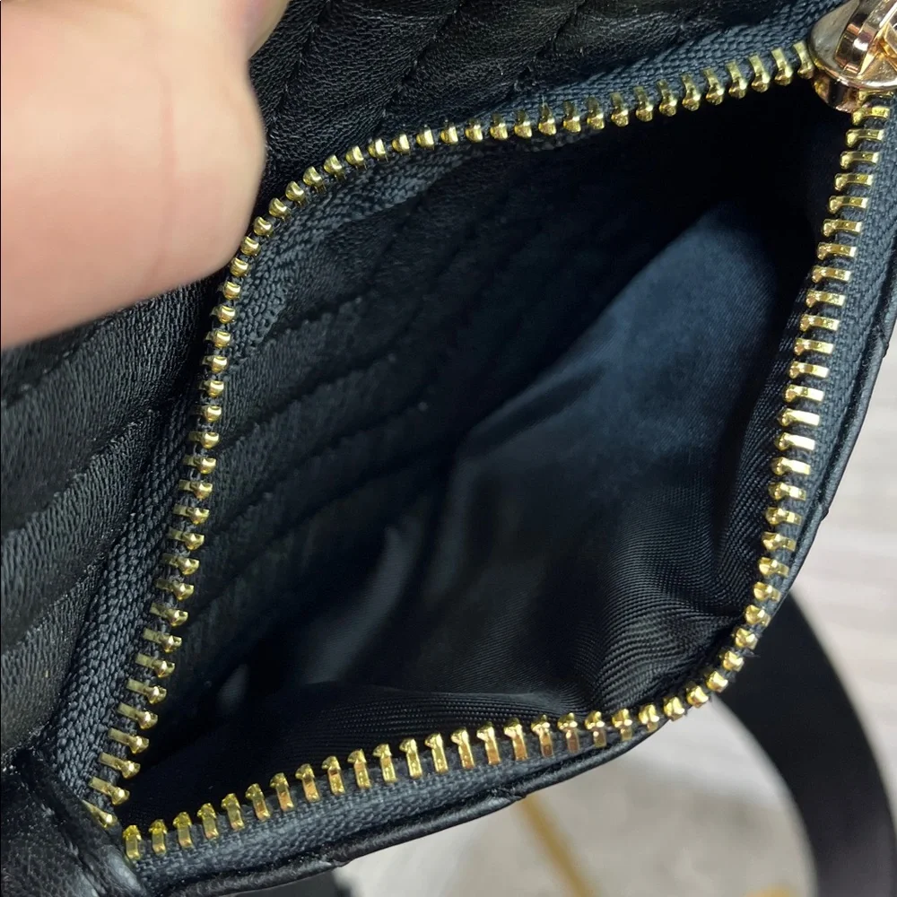 Unbranded Triple Zipper Quilted Vegan Faux Leather Black Belt Bag Fanny Pack